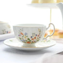 Floral white bone china tea cup set dining room gold rim drinkware