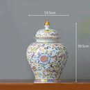 Floral white enamelled porcelain tea caddy ginger jar dining room
