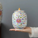 Floral white enamelled porcelain tea caddy ginger jar dining room