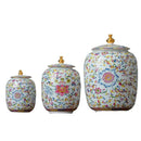 Floral white enamelled porcelain tea caddy ginger jar dining room
