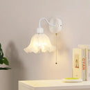Floral white glass wall sconce with pull chain switch stair light