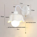 Floral white glass wall sconce with pull chain switch stair light
