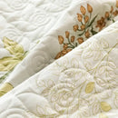Floral white & green quilted bed cover set bedroom cotton bedspread