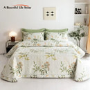 Floral white & green quilted bed cover set bedroom cotton bedspread