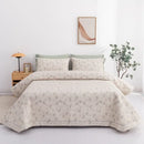 Floral white & green quilted bed cover set bedroom cotton bedspread