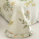 Floral white & green quilted bed cover set bedroom cotton bedspread