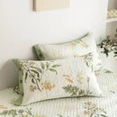 Floral white & green quilted bed cover set bedroom cotton bedspread