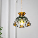 Floral yellow & green glass brass pendant lamp for kitchen