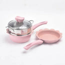 Flower edged pink & light blue baby food pot kitchen cookware set