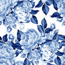 Flowers in Chinoiserie Style Blue Wallpaper