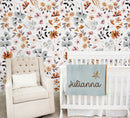 Flowers & Foliage Orange & Blue - Nursery Wall Decor Wallpapers