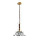 Fluted glass led pendant lamp with brass accents for dining room