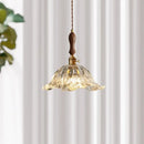 Fluted glass led pendant lamp with brass accents for dining room