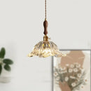 Fluted glass led pendant lamp with brass accents for dining room