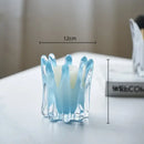 Fluted light blue geometric bud glass vase living room decor