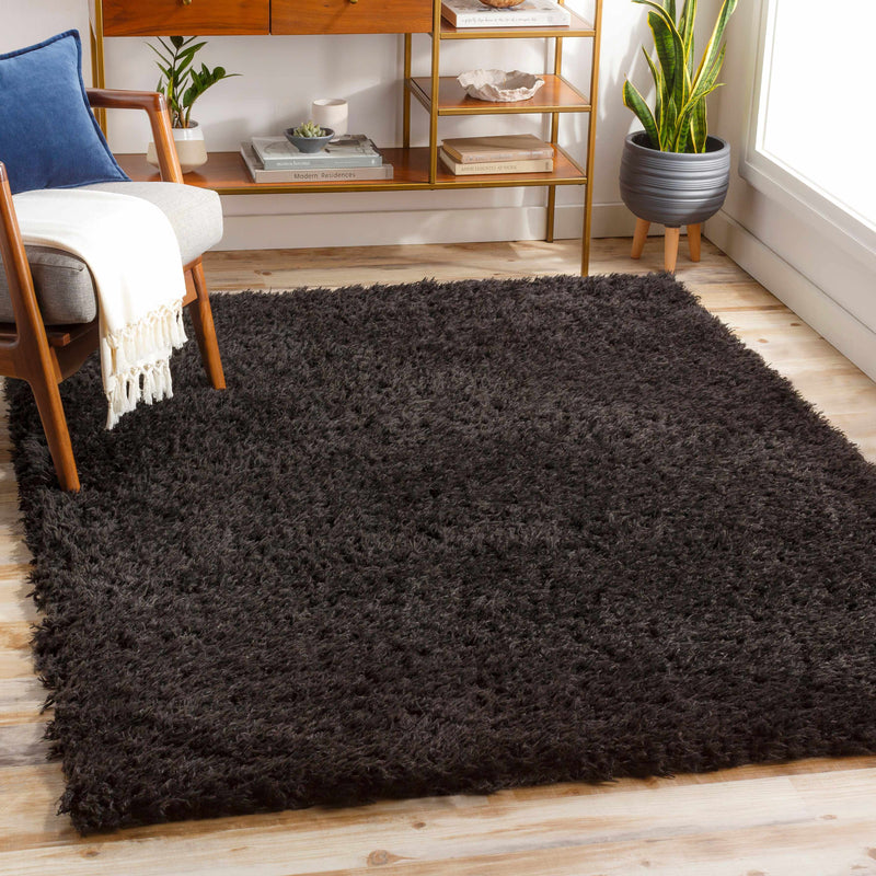 Siari Solid Black Shag Rug