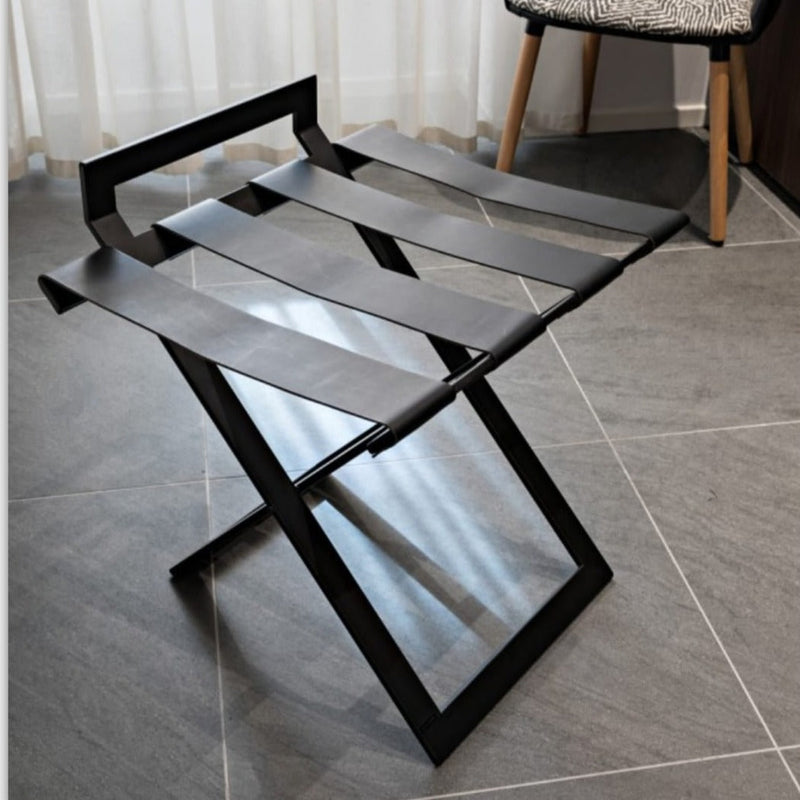 Foldable Luxury Luggage Rack with Genunie Leather Straps For Guest Room