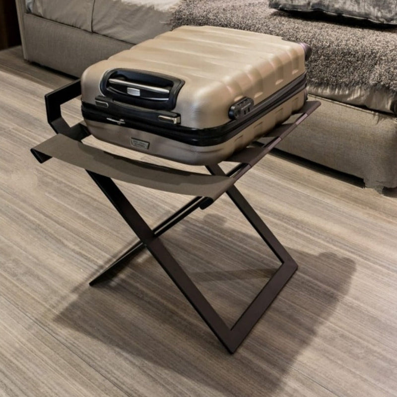 Foldable Luxury Luggage Rack with Genunie Leather Straps For Guest Room