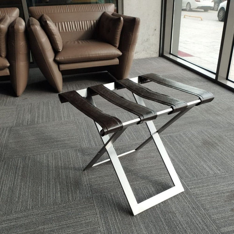 Foldable Metal Luggage Rack with Genuie Leather