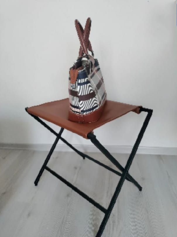 Foldable Metal Suitcase Rack with Genuie Leather