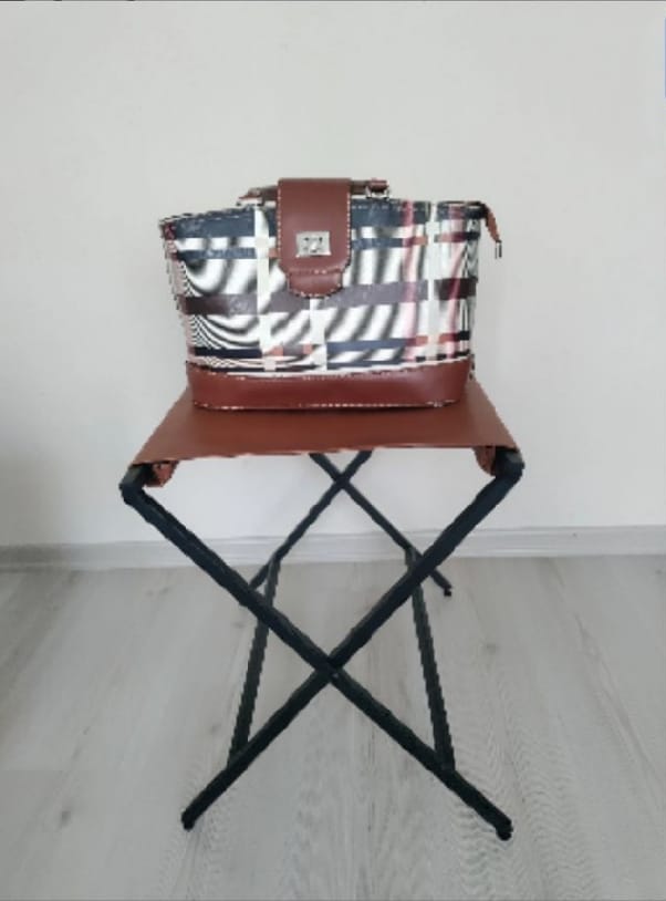 Foldable Metal Suitcase Rack with Genuie Leather