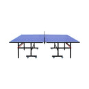 Table tennis table with a blue playing surface on a white background