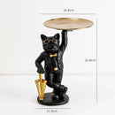 Formal black & white cat resin statue tray study room decor