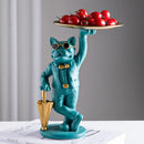 Formal black & white cat resin statue tray study room decor