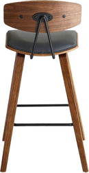 Fox Counter Height Grey Faux Leather Bar Stool Walnut Wood