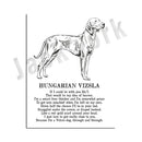 Framed black and white dog breed poetry poster set living room decor