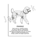 Framed black and white dog breed poetry poster set living room decor