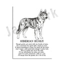 Framed black and white dog breed poetry poster set living room decor