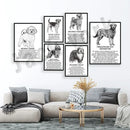 Framed black and white dog breeds poster set bedroom wall art