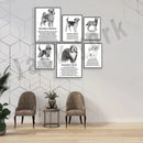 Framed black and white dog breeds poster set bedroom wall art