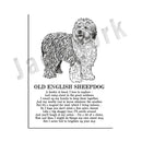 Framed black and white dog poetry poster living room wall art