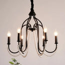 French black e14 candle chandelier pearl crystal living room light