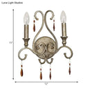 French country aged silver wall lamp with crystal deco dining room
