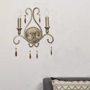 French country aged silver wall lamp with crystal deco dining room