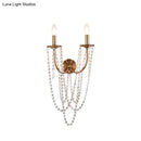French country brushed brass clear crystal wall lamp bedroom sconce