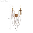 French country brushed brass clear crystal wall lamp bedroom sconce