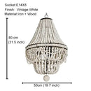 French country wood bead chandelier for bedroom or dining room