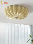 French cream wind ribbed glass ceiling lamp bedroom chrome fixture