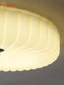 French cream wind ribbed glass ceiling lamp bedroom chrome fixture