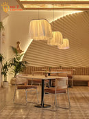 French design led pleated fabric pendant lights for dining room