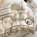 French embroidered cotton bedding set cream & black bedroom decor