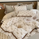 French floral bedding set – cream & brown ruffled bedroom decor