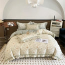 French floral bedding set – cream & brown ruffled bedroom decor