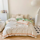 French floral bedding set – cream & brown ruffled bedroom decor