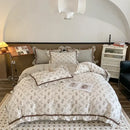 French floral bedding set – cream & brown ruffled bedroom decor