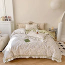 French floral bedding set – cream & brown ruffled bedroom decor